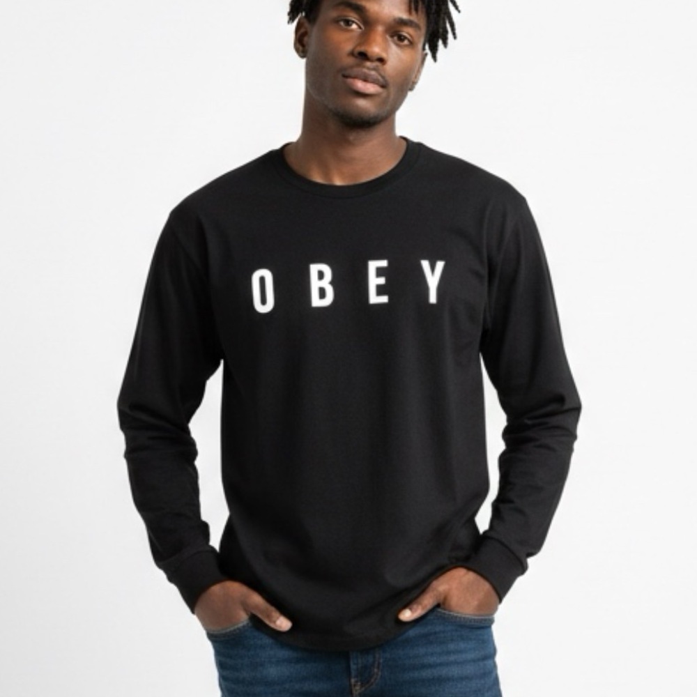 Obey Black Crewneck with White Logo. Large